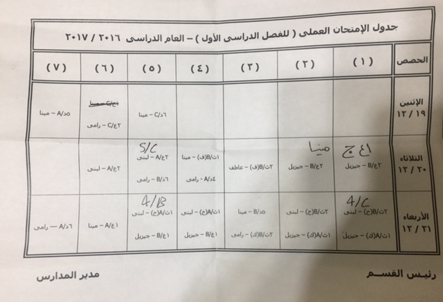 امتحانات العملي للترم الاول 2016-2017