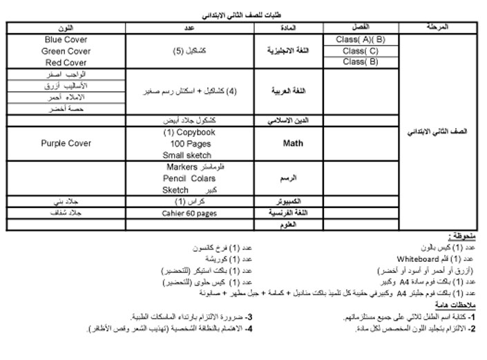 طلبات الصف الثاني الابتدائي