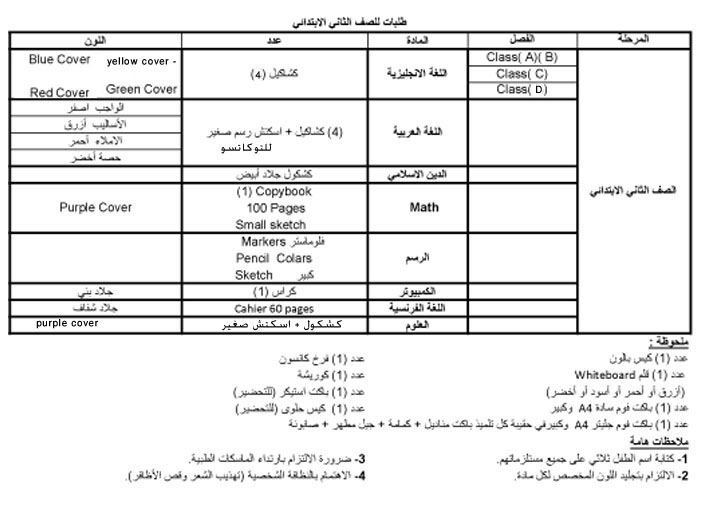 طلبات الثاني الابتدائي