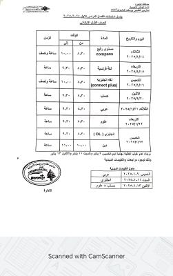 امتحان الفصل الدراسي الاول لعام 2024-2025 للصف الاول الابتدائي